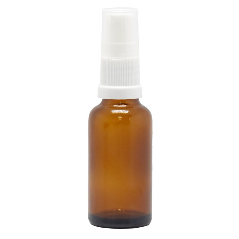Product image of Amber Glass Aromatherapy Bottle 18mm Neck With White Serum Pump Cap (18mm Neck)