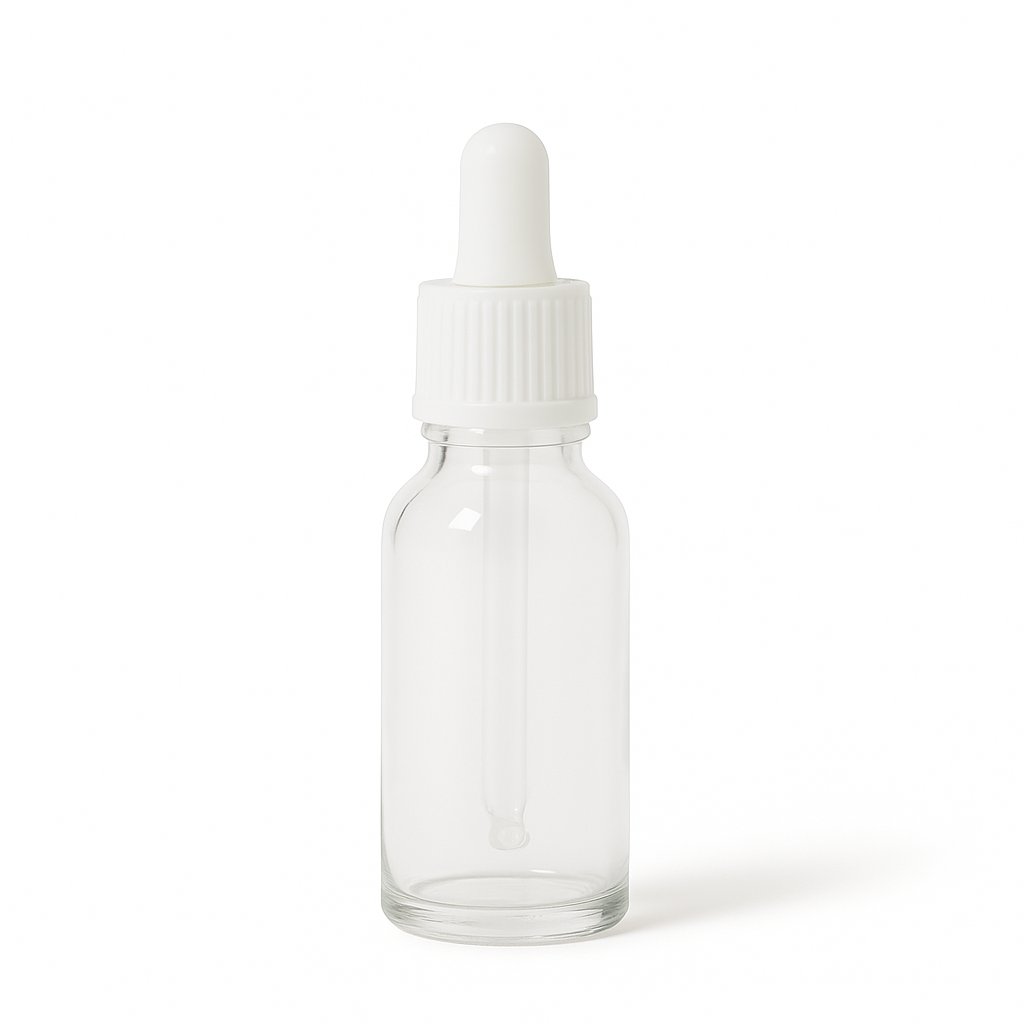 Product image of Clear Glass Aromatherapy Bottle 18mm Neck With Pipette Top White