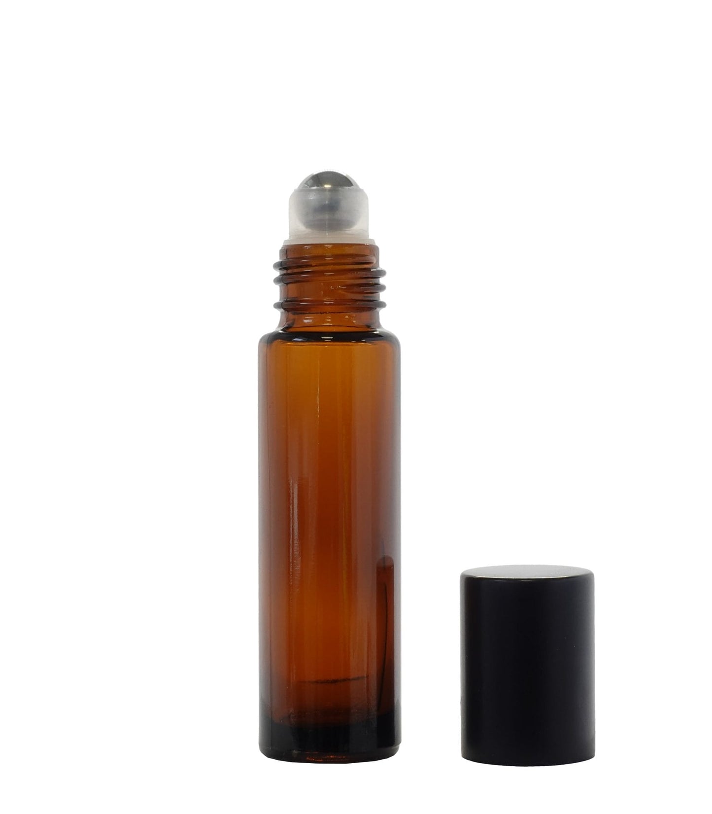 Product image of Amber Roll On Bottle Glass With Metal Ball & Black Aluminium Cap