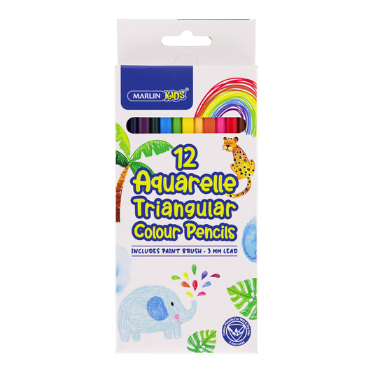 Marlin Kids Aquarelle Triangular Colour Pencils 12's + Brush  (036D)