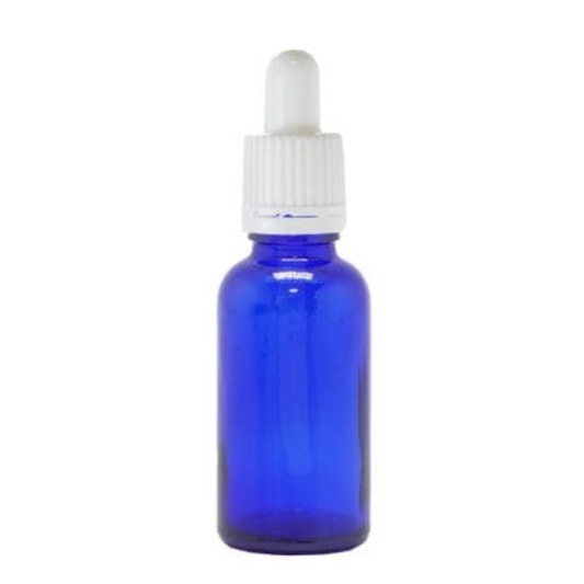 Product image of Blue Glass Aromatherapy Bottle 18mm Neck With Pipette Top White