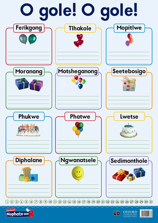 Oxford Gr R Poster 10 (Setswana) ISBN/SKU: 9780190410773