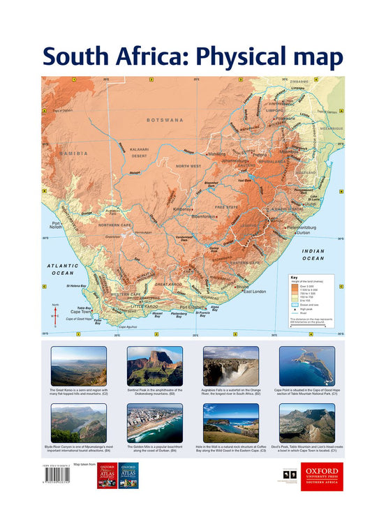 Poster Pack: Tourism: Poster 5 South Africa Physical map ISBN/SKU: 9780190436742