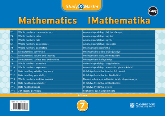 Study & Master IMathematika Ibanga 7 (revision card pack in sleeve) ISBN/SKU:9781108740401
