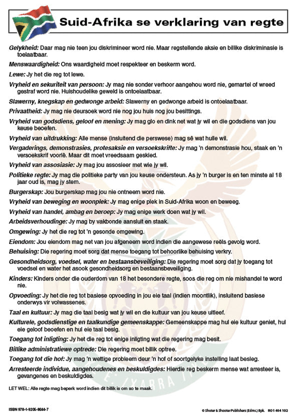 Chart: Suid Afrika Se Verklaring Van Regte A2 (Flat)