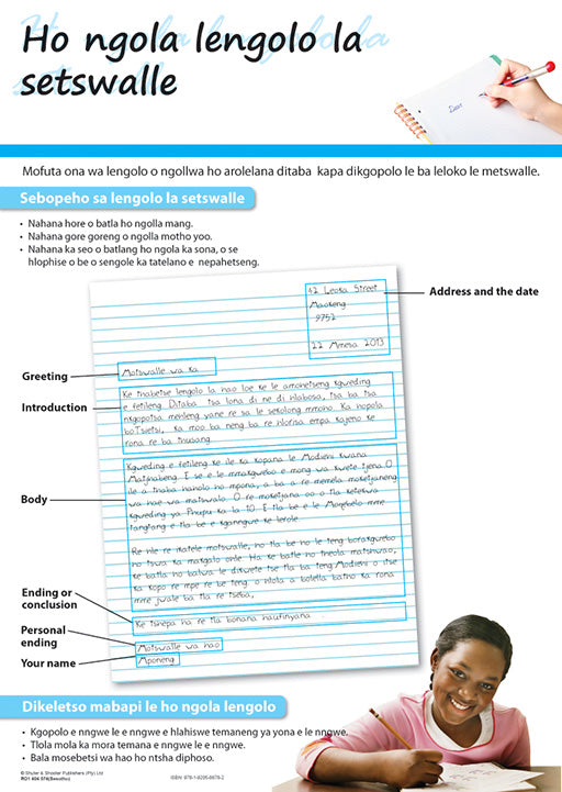 Chart: How To Write A Personal Letter (Sesotho) A2 (Flat)