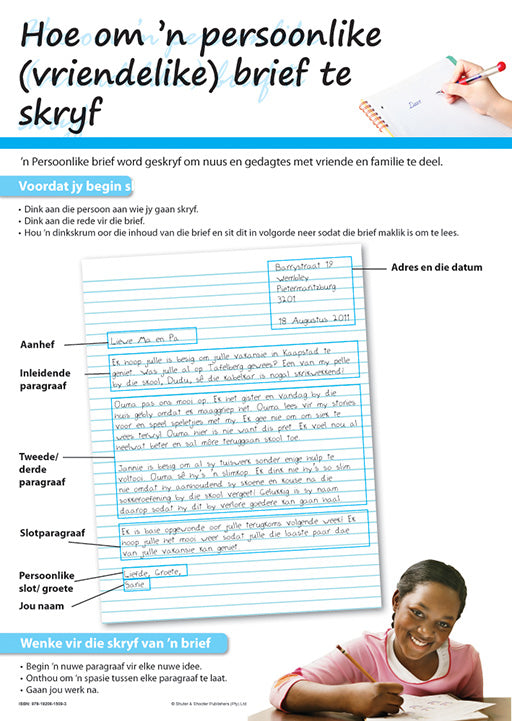 Chart: How To Write A Personal Letter (Afrikaans) A2