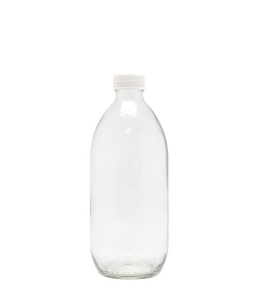 Product image of Clear Glass Generic Bottle With Screw Cap White (28mm DIN Neck)