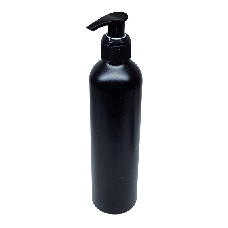 Black Aluminium Bottle With Black Pump Dispenser