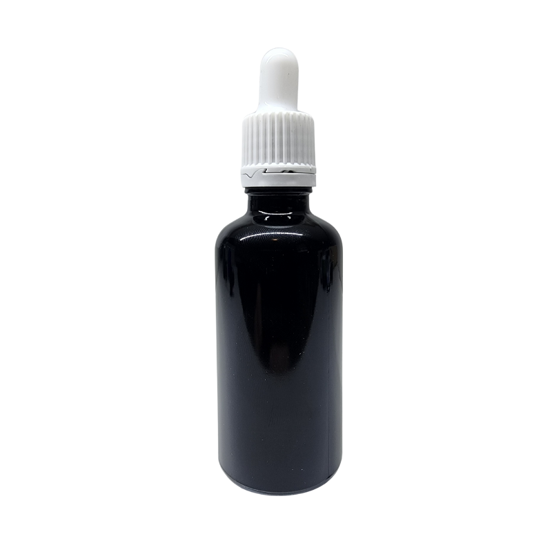 Black Glass Aromatherapy Bottle 18mm Neck With Pipette Top White