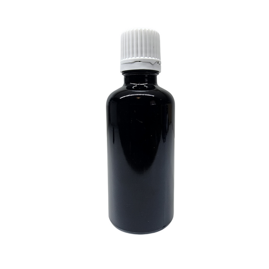 Black Glass Aromatherapy Bottle 18mm Neck With White Fast Flow Dropper Cap