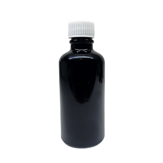 Black Glass Aromatherapy Bottle 18mm Neck With White Screw Cap