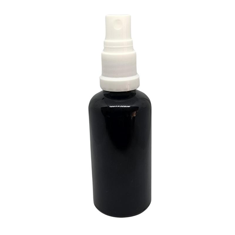 Black Glass Aromatherapy Bottle 18mm Neck With White Atomiser/Mist Spray Cap (18mm Neck)