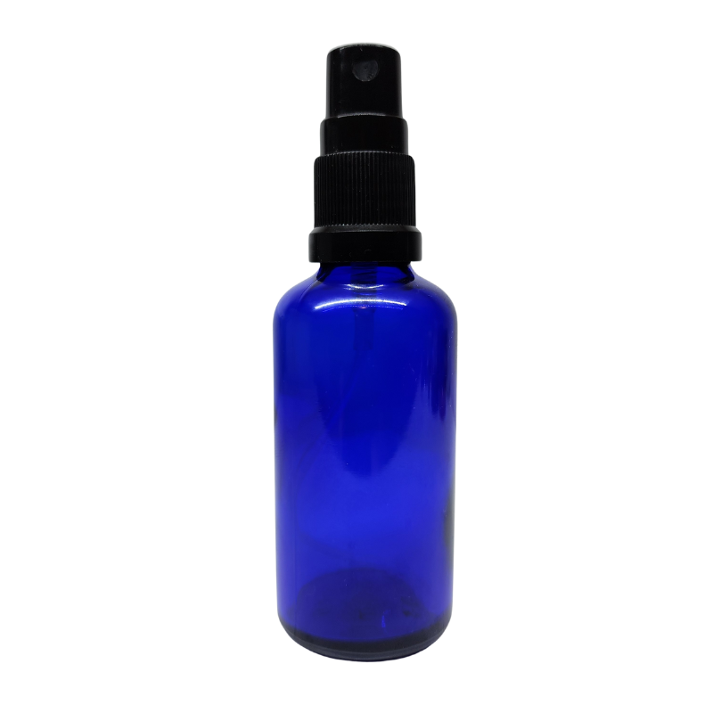 Blue Glass Aromatherapy Bottle 18mm Neck With Black Atomiser/Mist Spray Cap (18mm Neck)