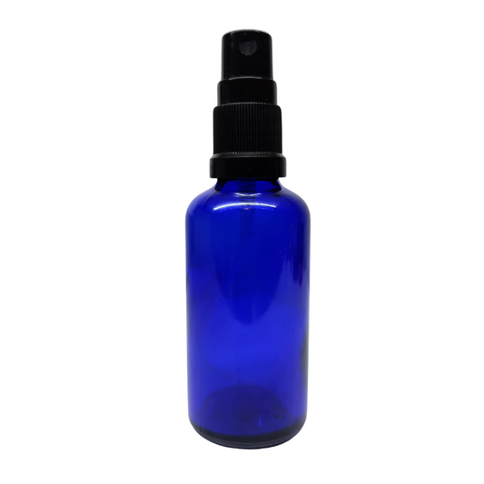 Blue Glass Aromatherapy Bottle 18mm Neck With Black Atomiser/Mist Spray Cap (18mm Neck)