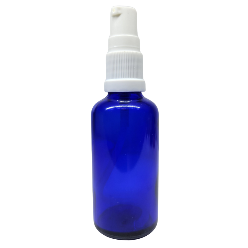 Blue Glass Aromatherapy Bottle 18mm Neck With White Serum Pump Cap (18mm Neck)