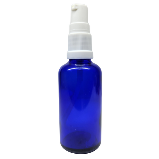 Blue Glass Aromatherapy Bottle 18mm Neck With White Serum Pump Cap (18mm Neck)