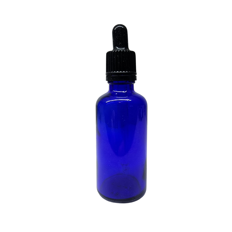 Blue Glass Aromatherapy Bottle 18mm Neck With Pipette Top Black