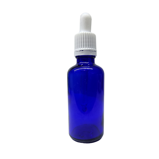 Blue Glass Aromatherapy Bottle 18mm Neck With Pipette Top White