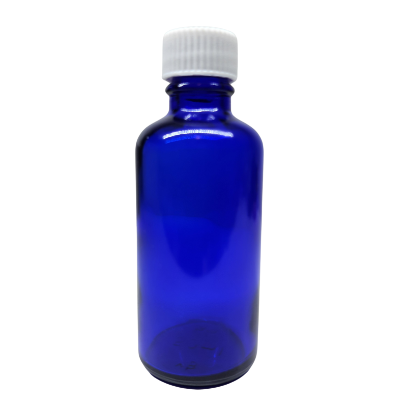 Blue Glass Aromatherapy Bottle 18mm Neck With White Screw Cap