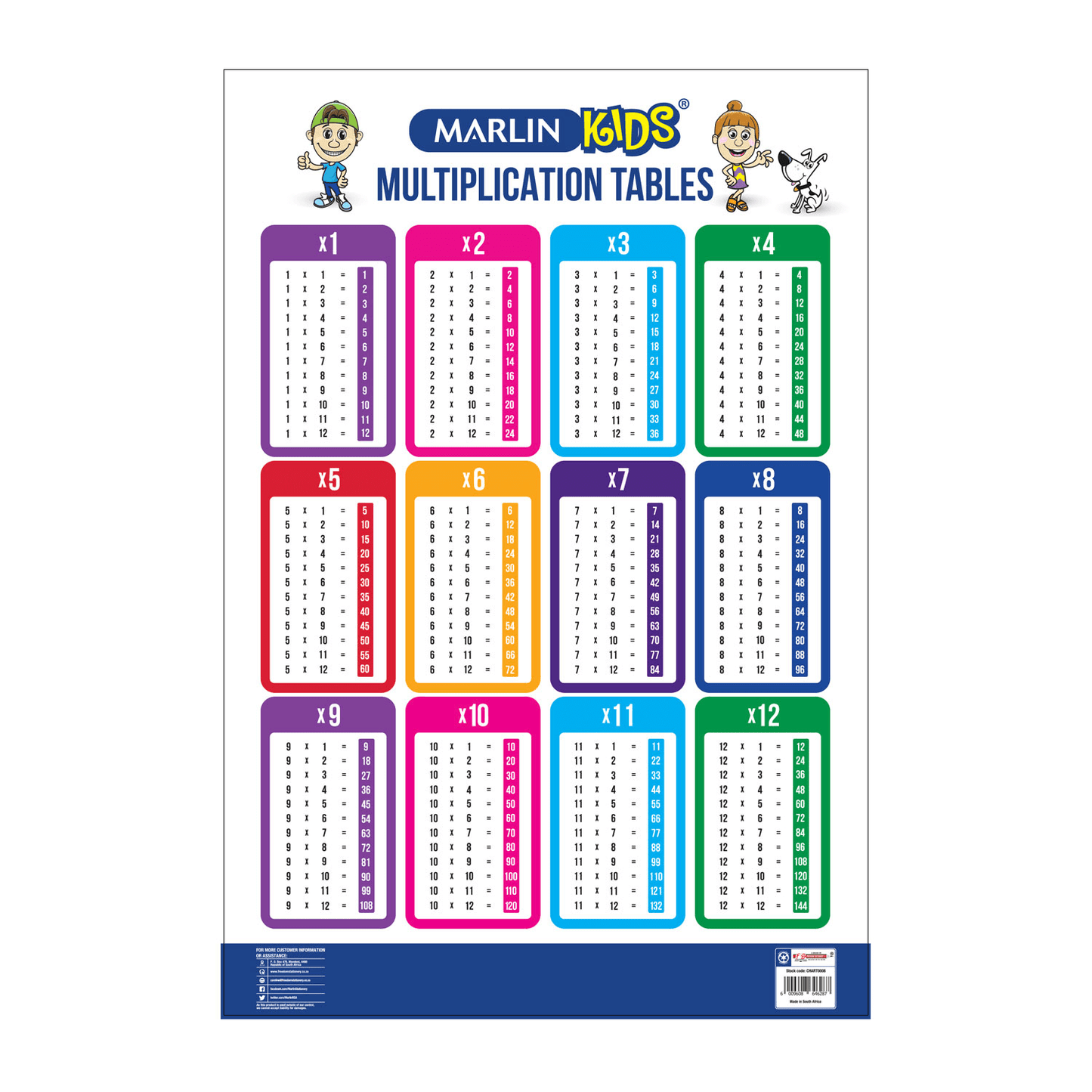 Marlin Kids Chart: Times Tables 1 to 12 (CHART0008)