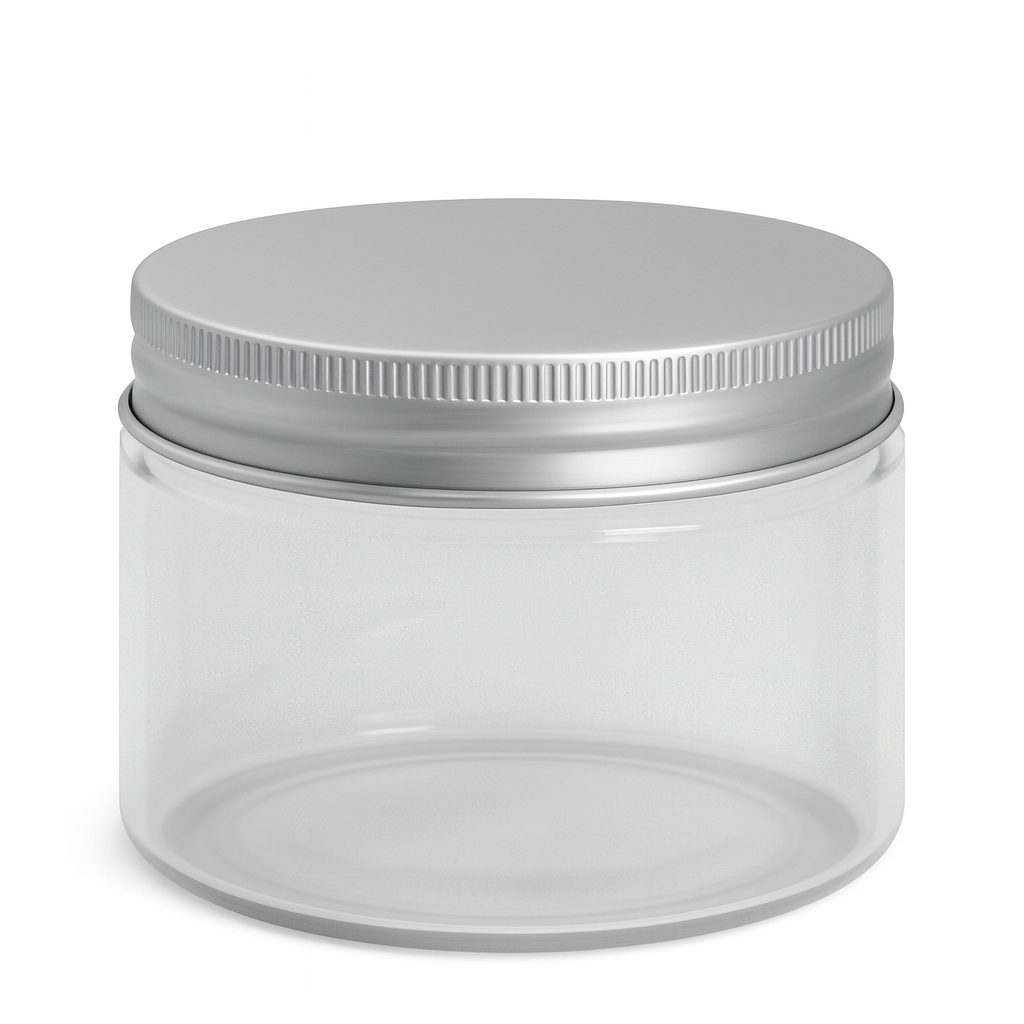 Clear Glass Ointment Jar With Silver Aluminium Cap 58mm Neck