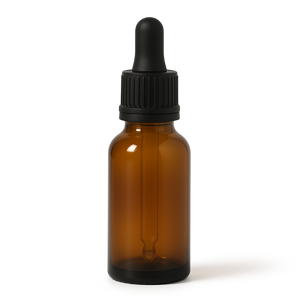 Product image of Amber Glass Aromatherapy Bottle 18mm Neck With Pipette Top Black