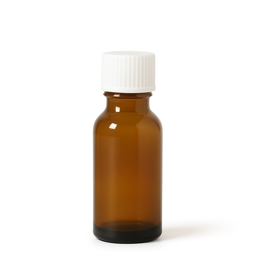 Product image of Amber Glass Aromatherapy Bottle 18mm Neck With White Screw Cap