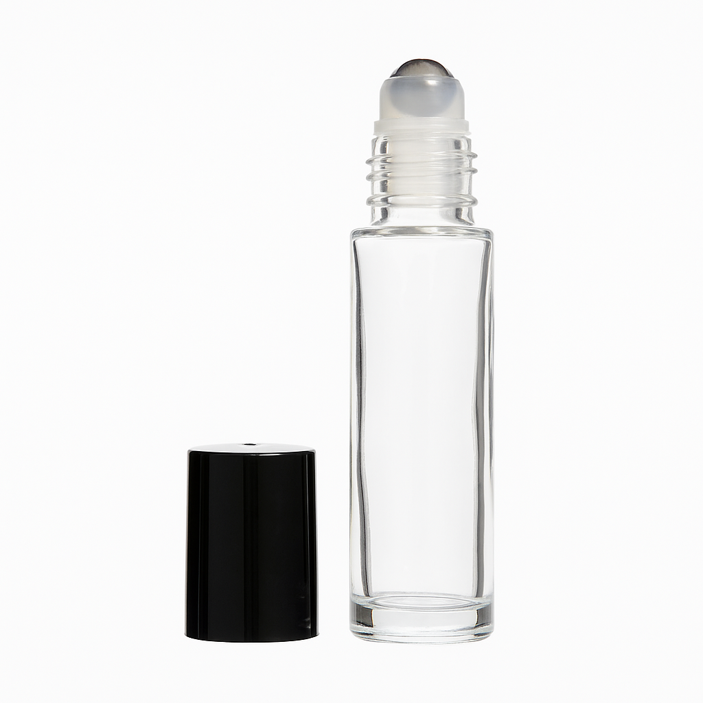 Product image of 10ml Clear Glass Roll On Bottle With Metal Roll On Ball & Cap