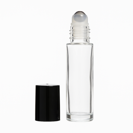 Product image of 10ml Clear Glass Roll On Bottle With Metal Roll On Ball & Cap