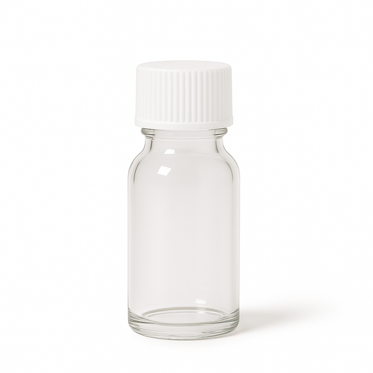 Product image of Clear Glass Aromatherapy Bottle 18mm Neck With White Screw Cap