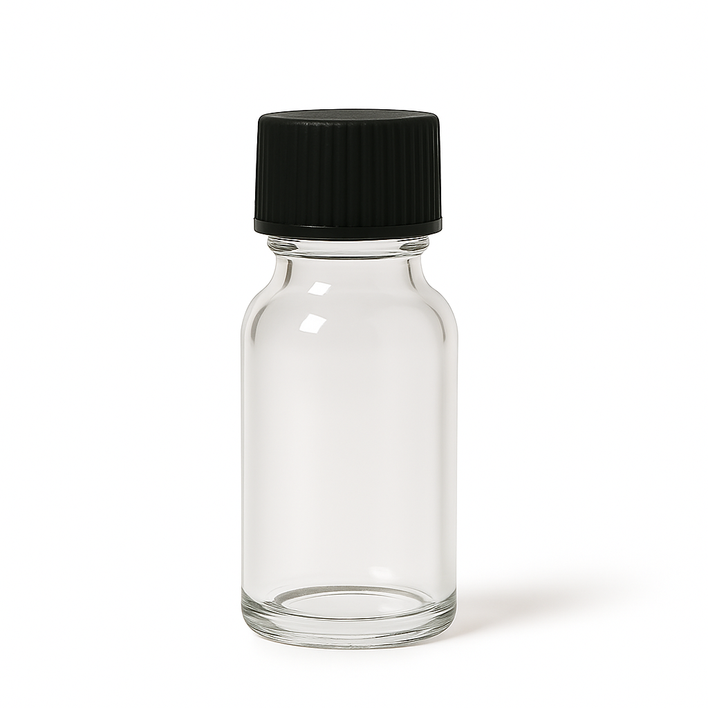 Product image of Clear Glass Aromatherapy Bottle 18mm Neck With Black Screw Cap
