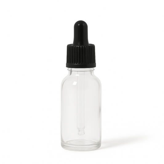 Product image of Clear Glass Aromatherapy Bottle 18mm Neck With Pipette Top Black