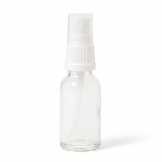 Product image of Clear Glass Aromatherapy Bottle 18mm Neck With White Atomiser/Mist Spray Cap (18mm Neck)