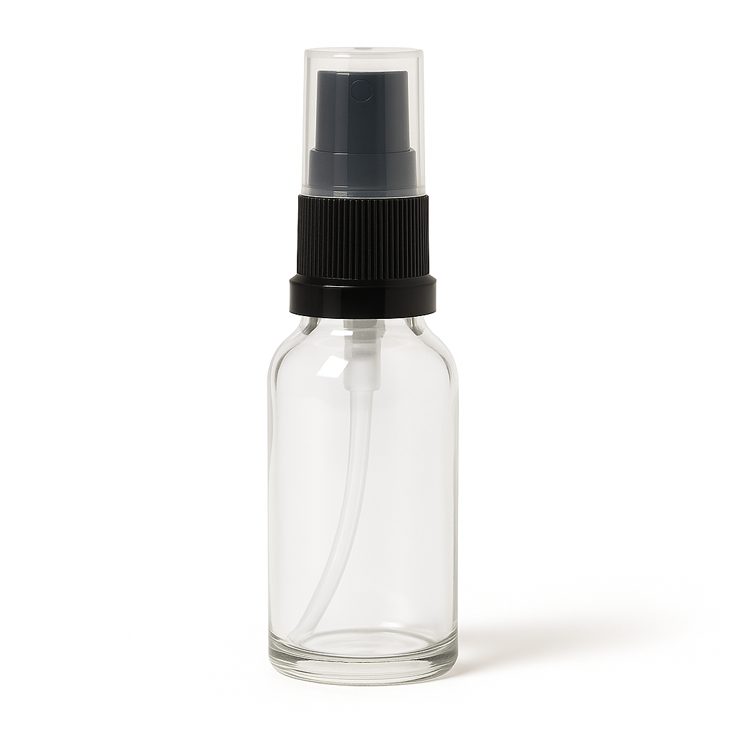 Product image of Clear Glass Aromatherapy Bottle 18mm Neck With Black Serum Pump Cap (18mm Neck)