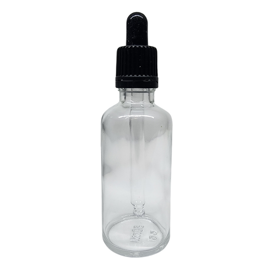 Clear Glass Aromatherapy Bottle 18mm Neck With Pipette Top Black