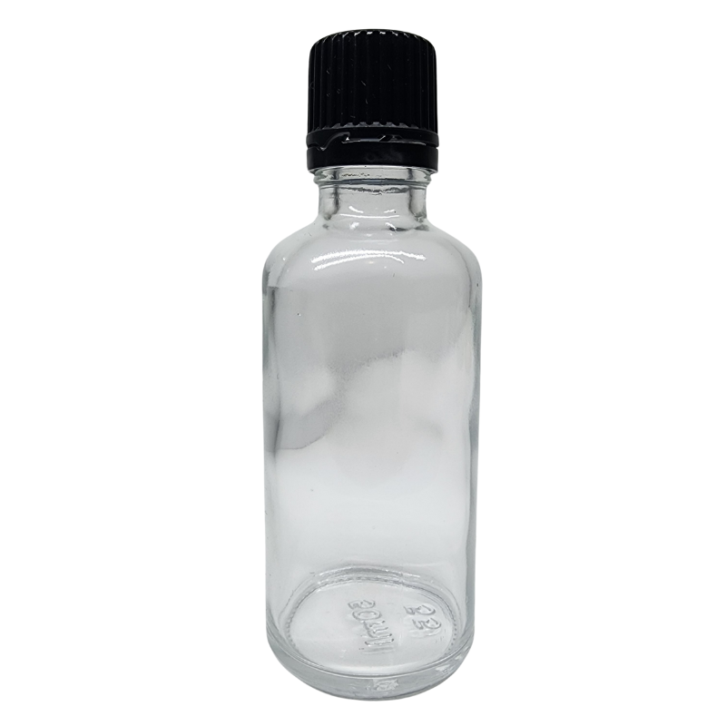 Clear Glass Aromatherapy Bottle 18mm Neck With Black Fast Flow Dropper Cap