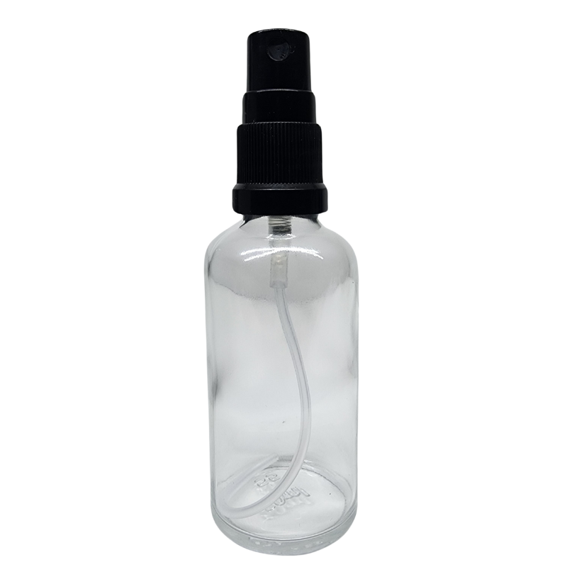 Clear Glass Aromatherapy Bottle 18mm Neck With Black Atomiser/Mist Spray Cap (18mm Neck)