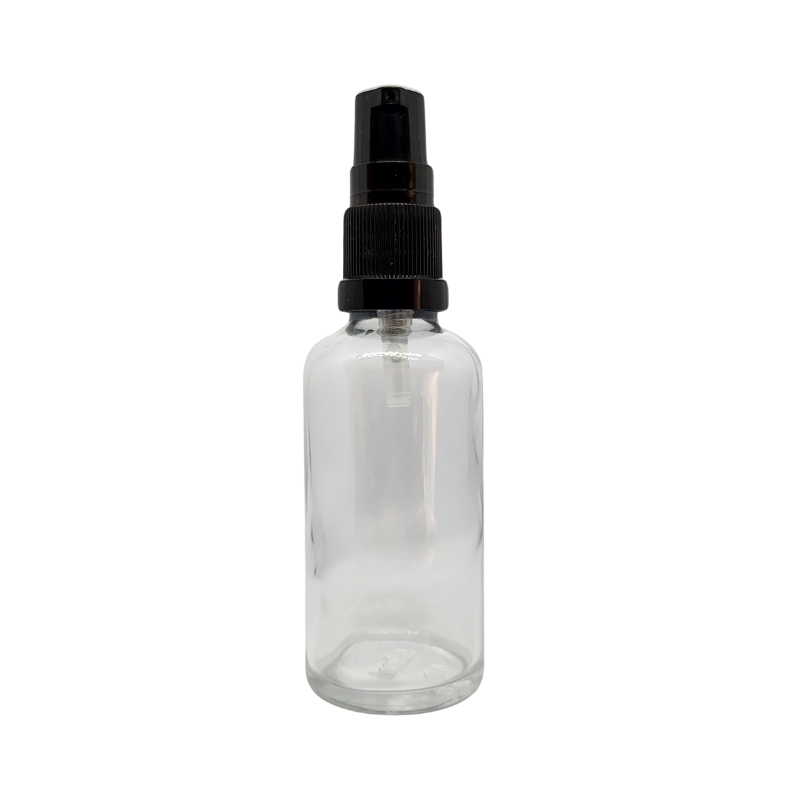 Clear Glass Aromatherapy Bottle 18mm Neck With Black Serum Pump Cap (18mm Neck)