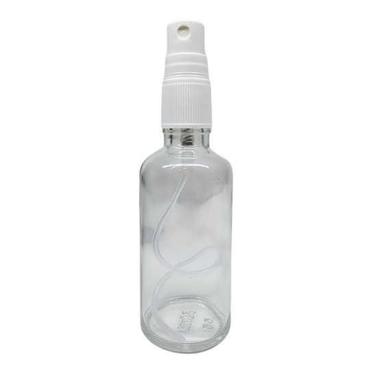 Clear Glass Aromatherapy Bottle 18mm Neck With White Atomiser/Mist Spray Cap (18mm Neck)