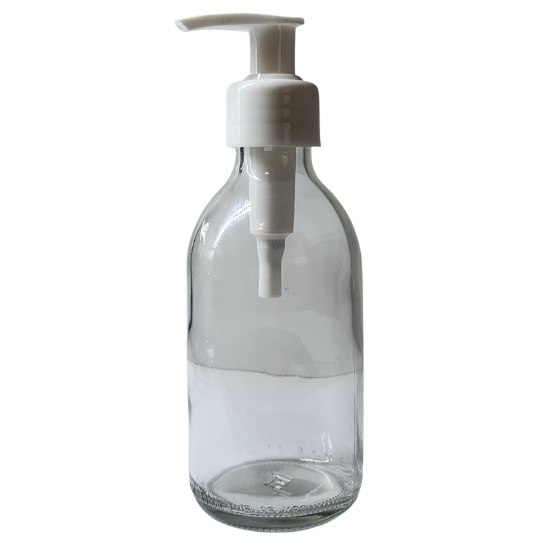 Clear Glass Generic Bottle With Pump Dispenser White (28mm Neck)