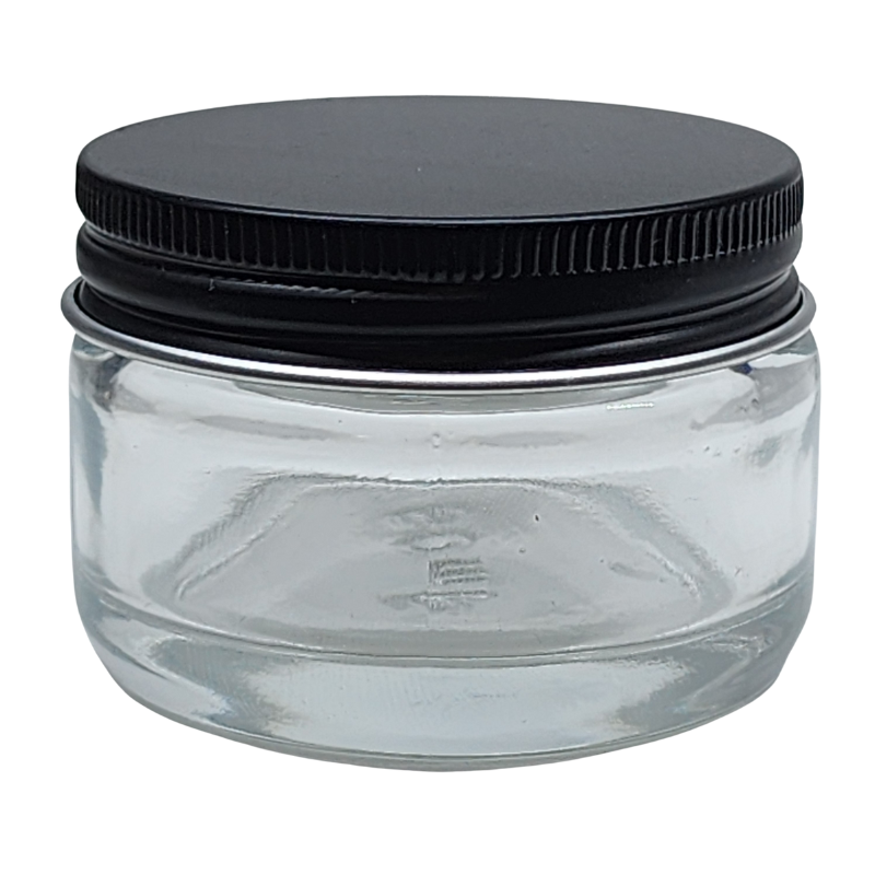 Clear Glass Ointment Jar With Black Aluminium Cap 58mm Neck