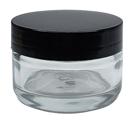 Clear Glass Ointment Jar With Black Cap