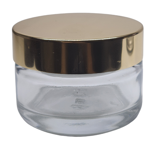 Clear Glass Ointment Jar With Shiny Gold Cap 58mm Neck