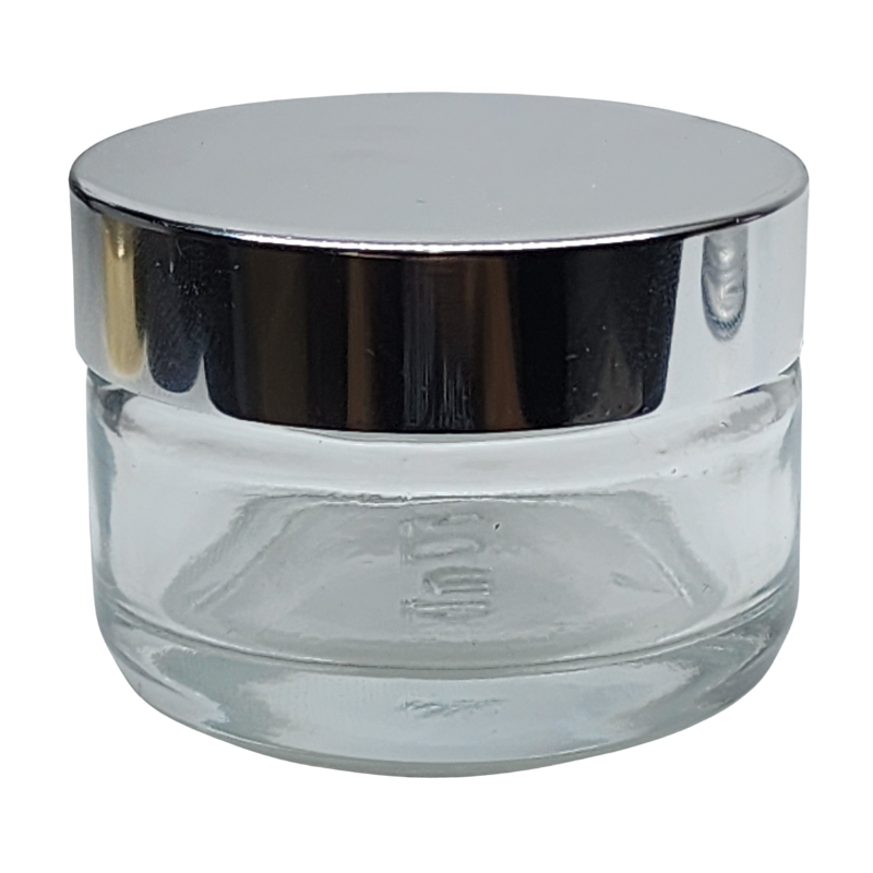 Clear Glass Ointment Jar With Shiny Silver Cap 58mm Neck