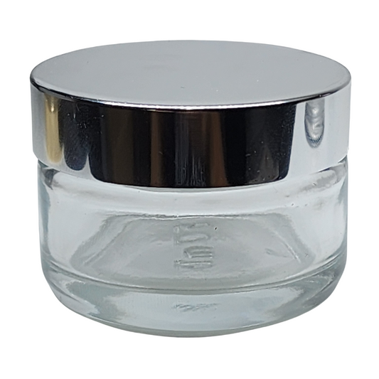 Clear Glass Ointment Jar With Shiny Silver Cap 58mm Neck