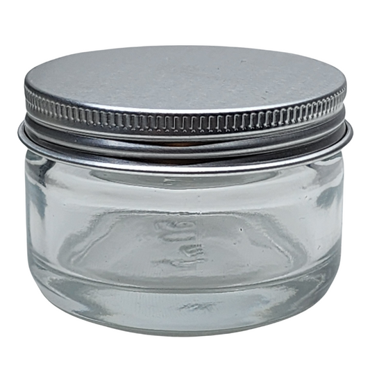 Clear Glass Ointment Jar With Silver Aluminium Cap 58mm Neck