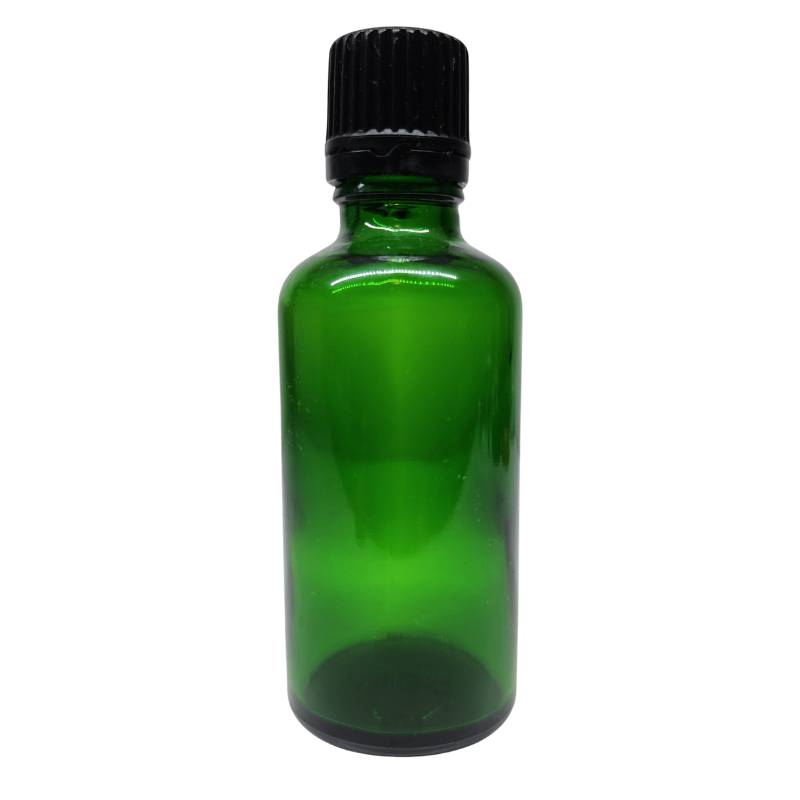 Green Glass Aromatherapy Bottle 18mm Neck With Black Fast Flow Dropper Cap