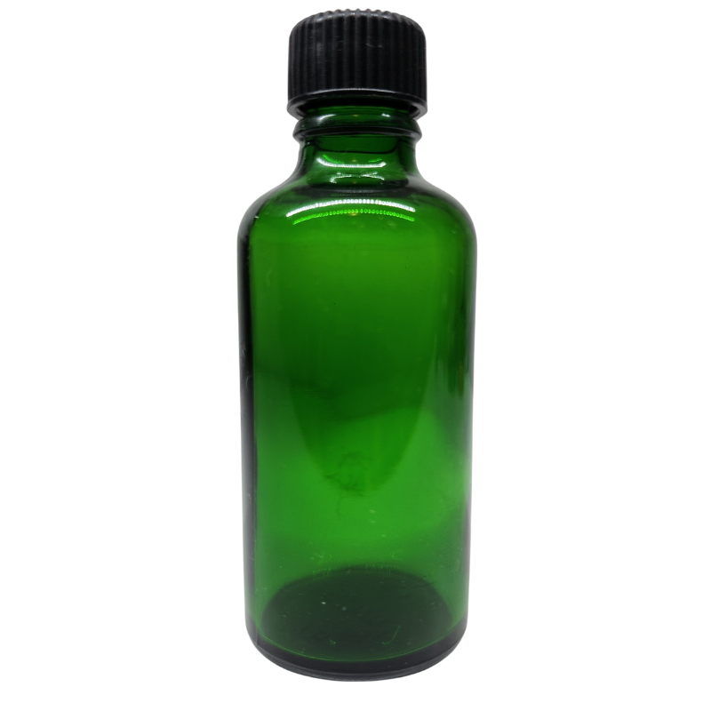 Green Glass Aromatherapy Bottle 18mm Neck With Black Screw Cap