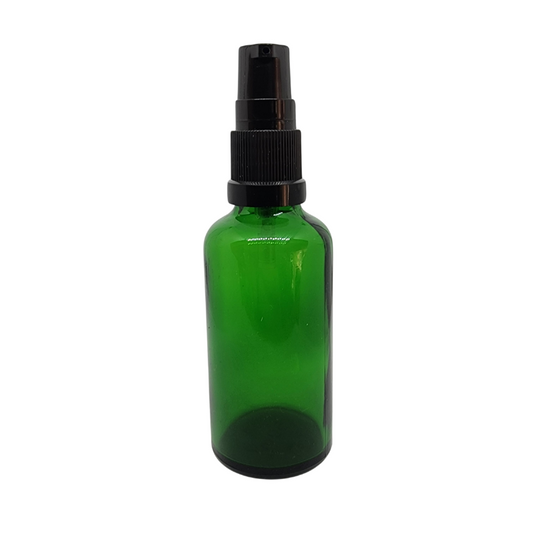 Green Glass Aromatherapy Bottle 18mm Neck With Black Serum Pump Cap (18mm Neck)